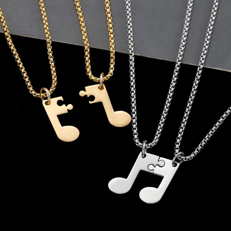 New Fashionable Beating Note Puzzle Couple Necklace Men and Women Couple Titanium Steel Necklace