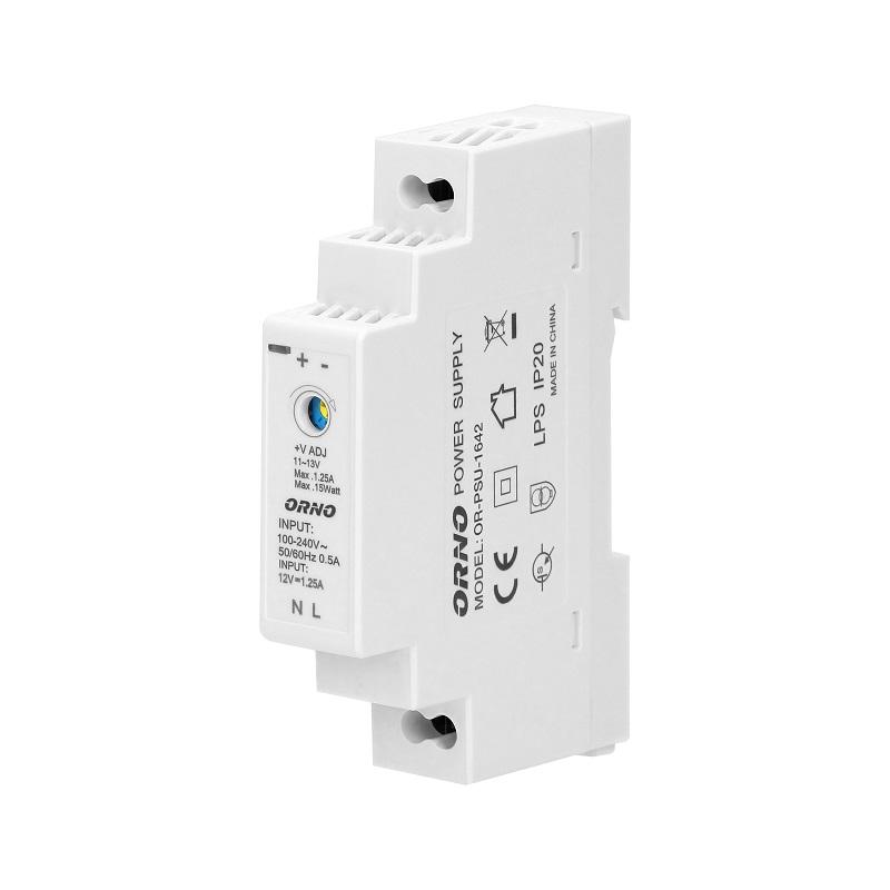 Din Rail Power Supply 12Vdc, 1.25A, 15W, 1 Module Width - On-1642