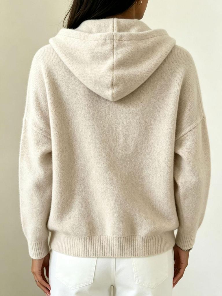 2026 Autumn/Winter European & American Women's Solid Color Zipper Hooded Knit Sweater