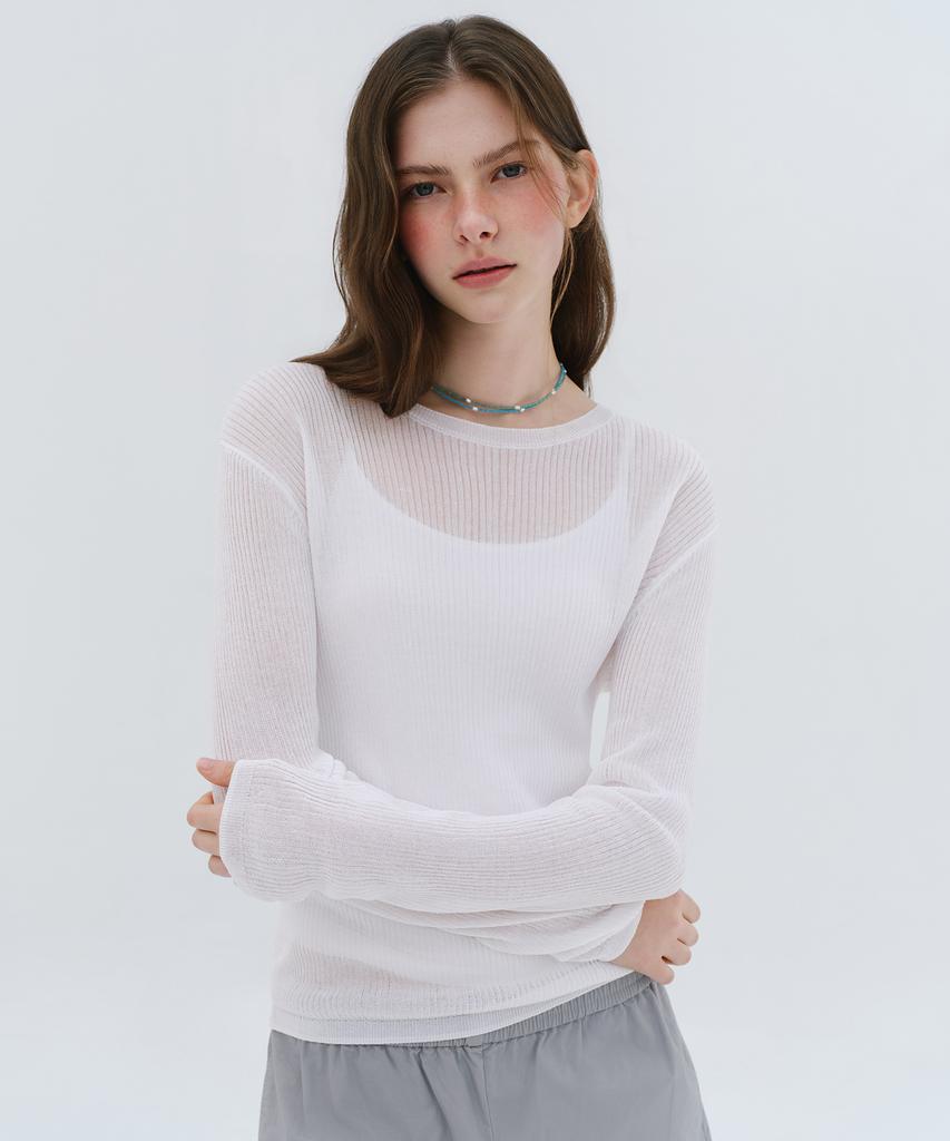 MUSINSA STANDARD WOMAN Women'S Linen Blend Ribbed Sheer Knit [White]