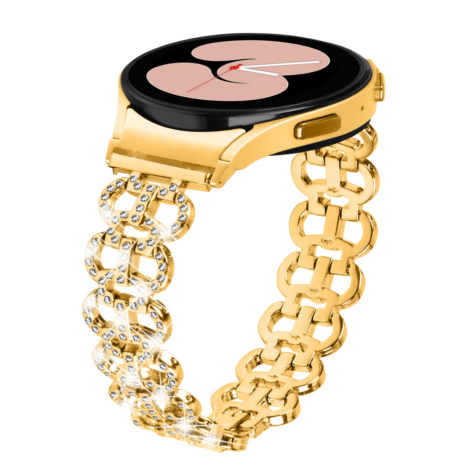 

For Samsung Galaxy Watch6 40/44mm Rhinestone Metal Watch Strap Hollow Breathable Watchband with Connector Silver