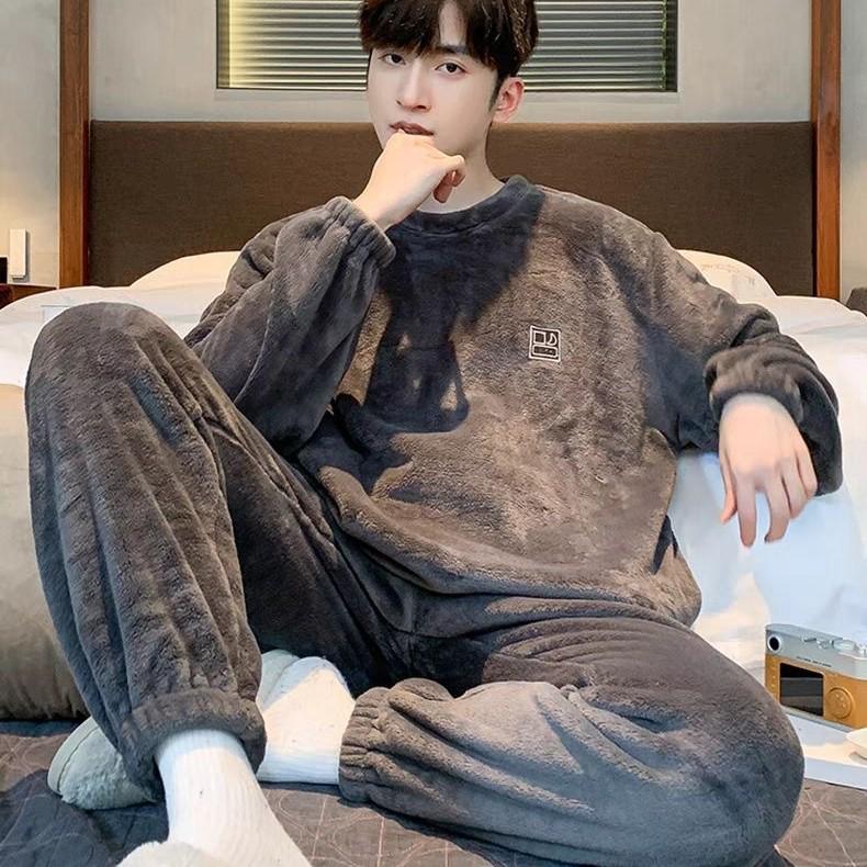 Men's Plus-Size Warm Fleece Pajama Set - Autumn/Winter Style