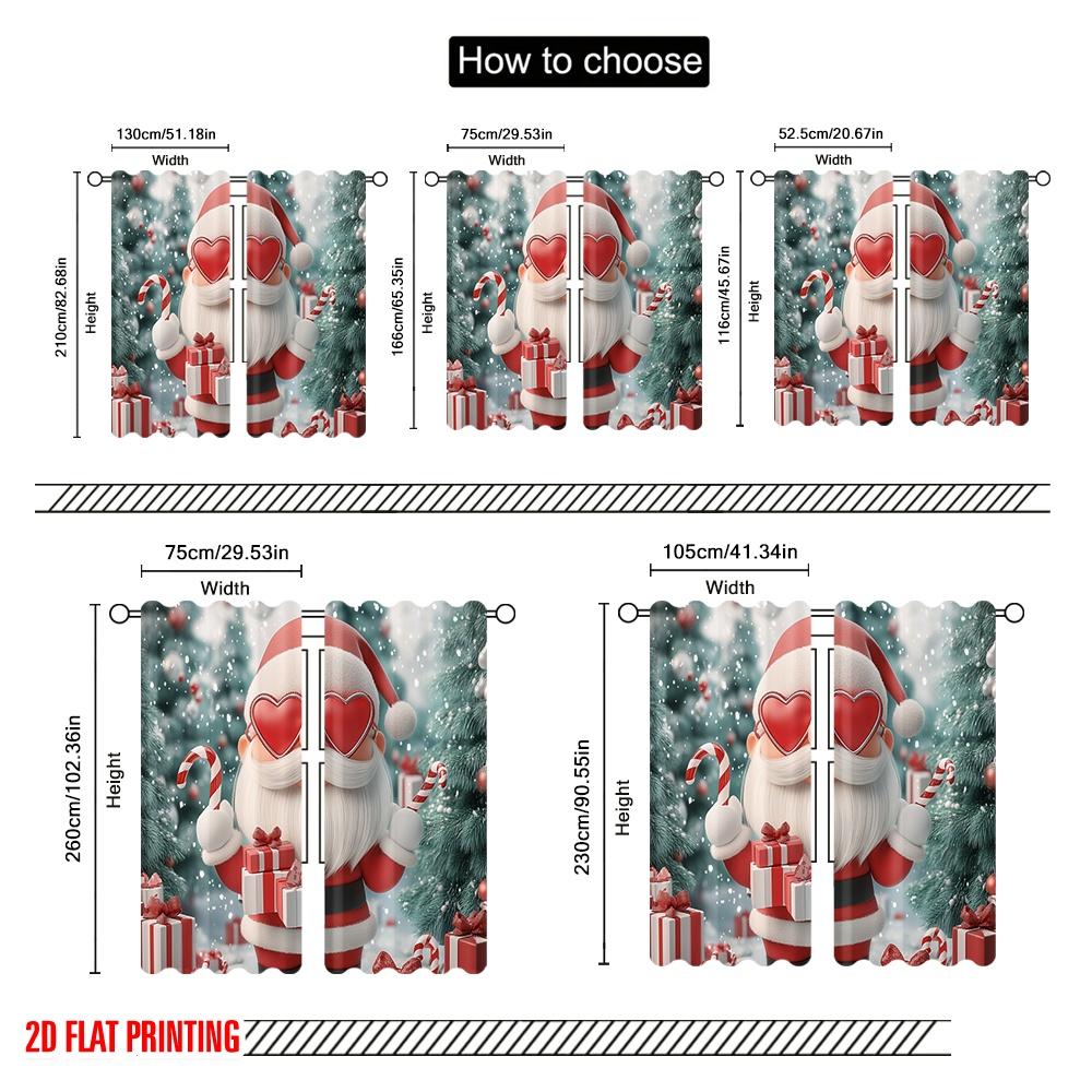 2pcs,2D Plane Printing Minimalist Curtains Cute Santa Claus Heart Glasses (3) Polyester (without Rod) Gifts Ldeal for Bedroom