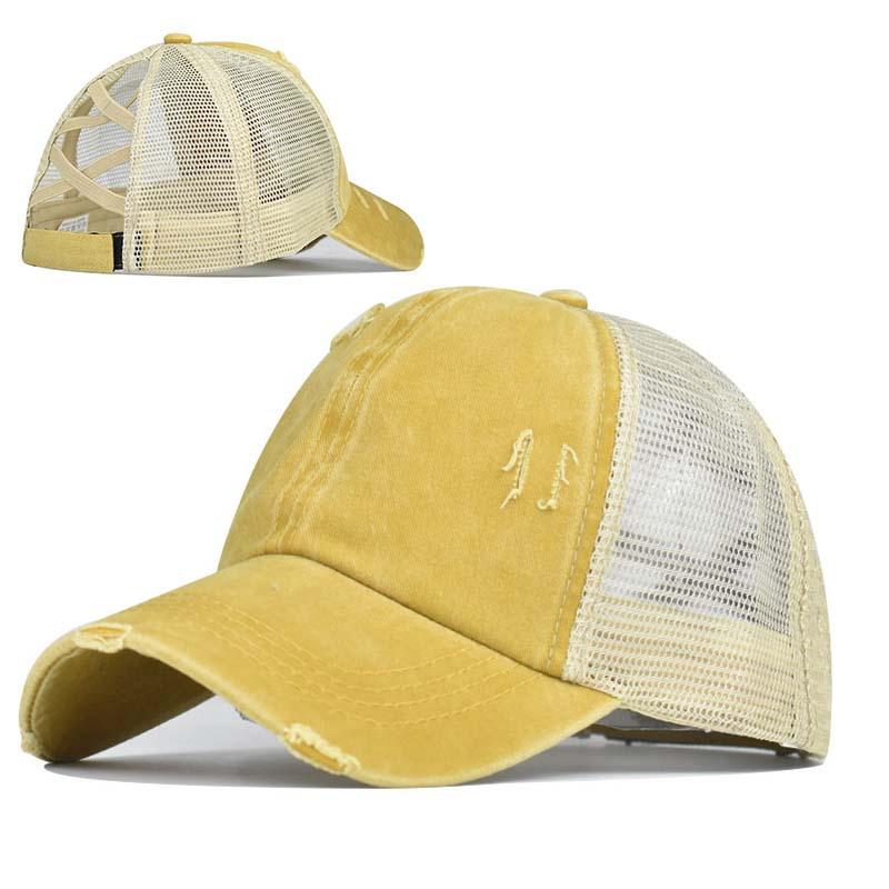 Washed cross ponytail baseball cap foreign trade hat women's summer spring and autumn old outdoor sunscreen cap solid color cap