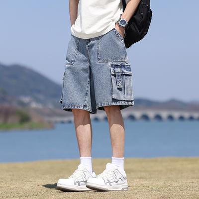 Men's Summer Denim Cargo Shorts Flap Pockets Wide Leg Jeans Shorts Big Size 8XL 7XL 6XL Straight Jean Short Male