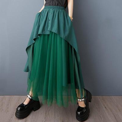 Mesh plus size Hoge taille vintage patchwork Zomer casual los lang voor vrouw rokken damesrok