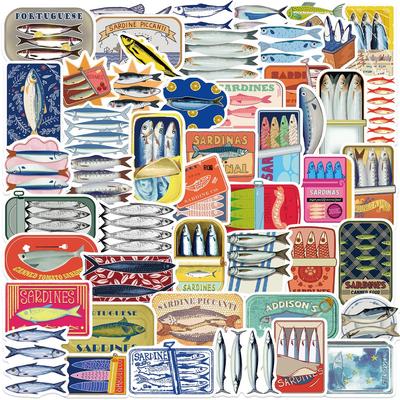 50 Waterproof Sardine Stickers for Scrapbooks/Phone Cases