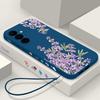 Floral Print Soft Matte Case Cover For Samsung S25 Ultra S24 FE S23 A56 A36 A16 A55 Lens Protection TPU Lanyard Shockproof Silicone Slim Phone Shell
