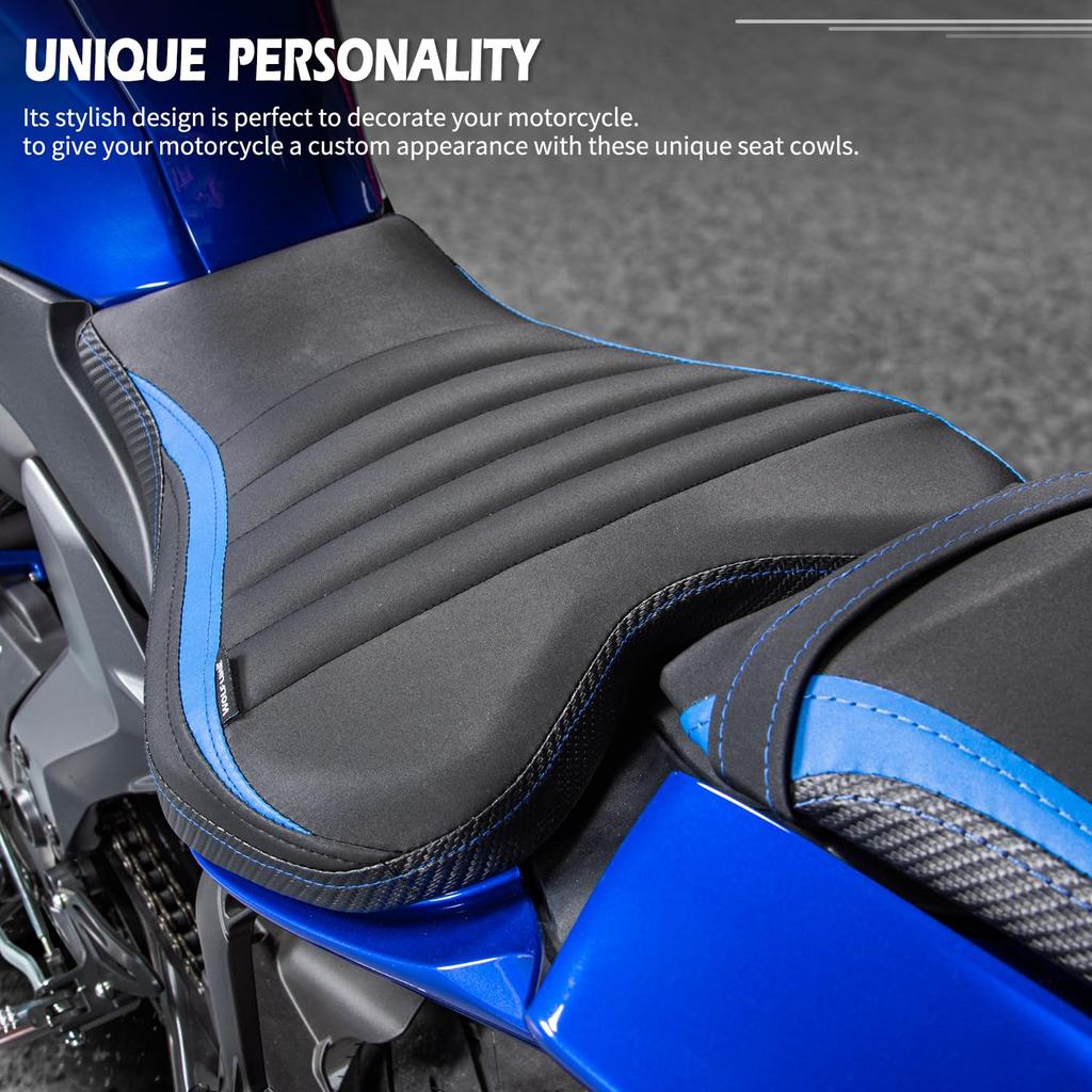 Motorcycle Front Driver Rider Solo Seat Anti-Slip Rear Passenger Seat Cover Cowl Cushion Pad