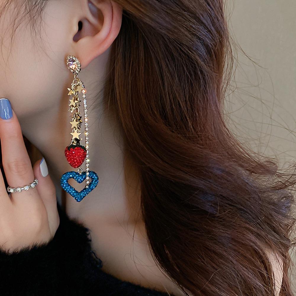 Light Luxury Rhinestone Earrings Women Bohemian Sweet Drop Earrings Strawberry Stud Earrings  Party