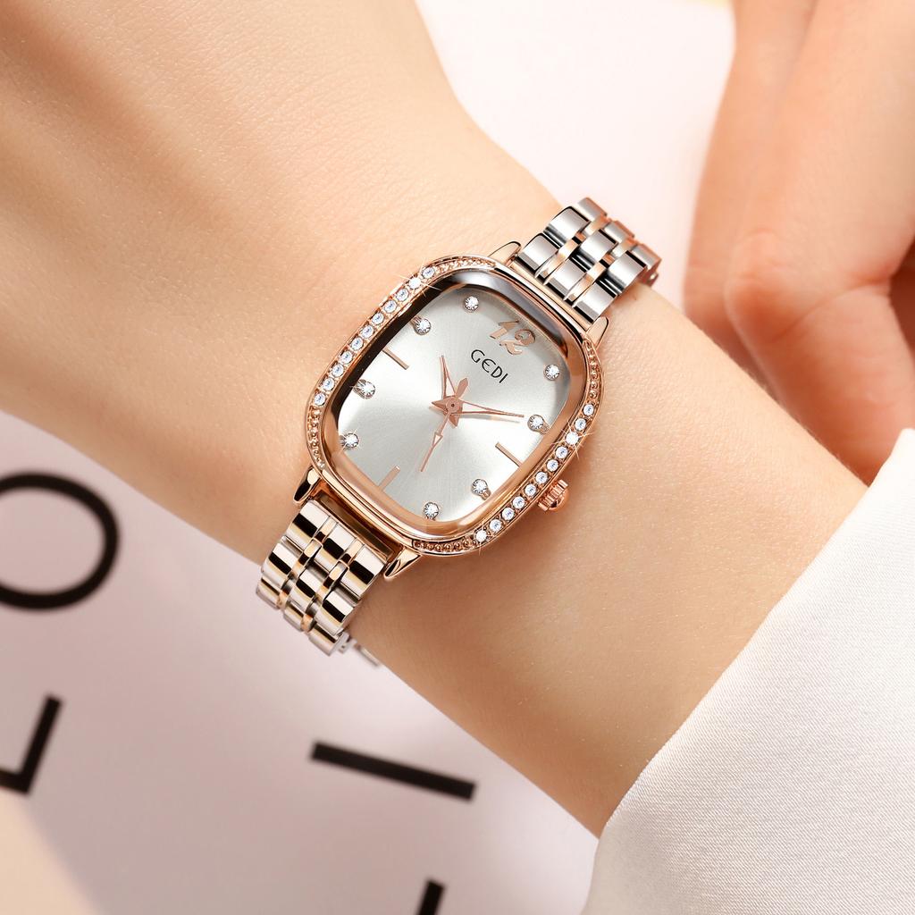 Light Luxury Diamond-Encrusted Oval Women'S Watch Compact Room Gold Stainless Steel Student Watch Waterproof Quartz Women'S Watch