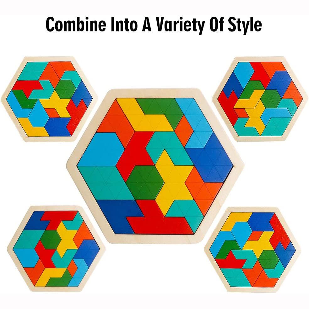 Puzzle Tangram Hexagonal En Bois – 11 Blocs Géométriques, Jeu éducatif Montessori, Forme Et Logique, Dès 3 Ans