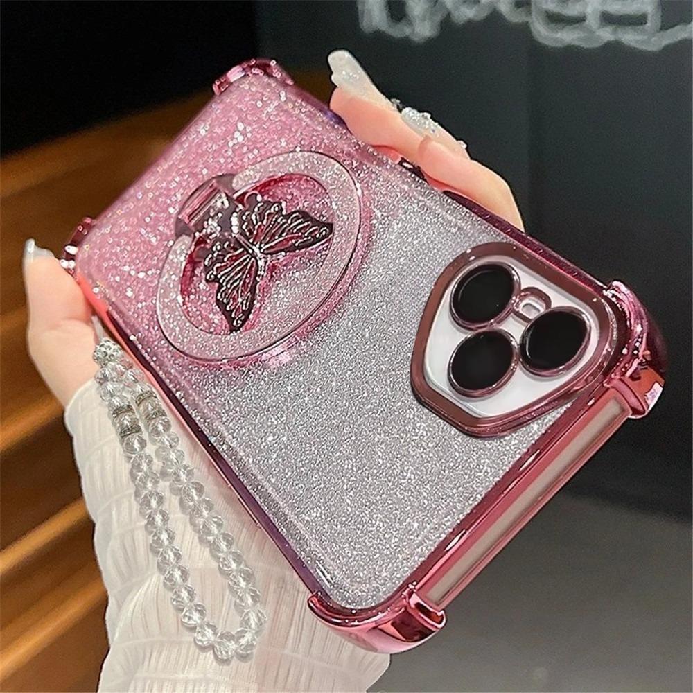 Glitter Butterfly Crystal Bracelet Phone Case For Huawei P30 Lite P40 P50 P60 Pura 80 70 Pro Mate 50 Shockproof Silicone Cover