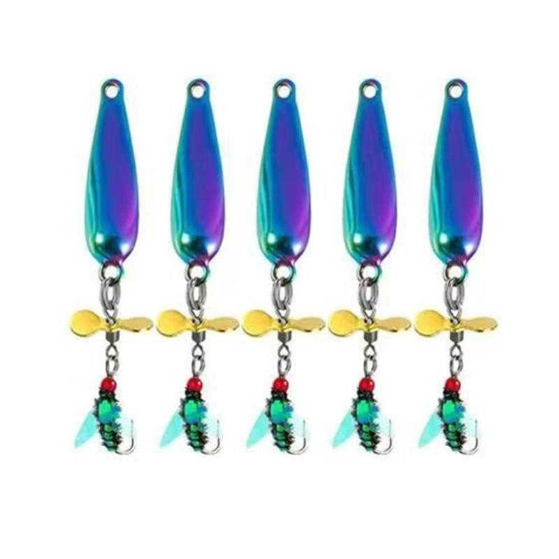 5pcs Spoon Spinner Sequins Baits with Propellers Worm Fly Lures Fly Metal Fly Fishing Baits Fishing Accessories