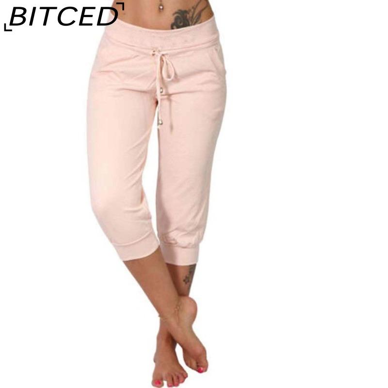 BITCED 10 Color Women's Fashion Casual Solid Color Print Pants & Capris