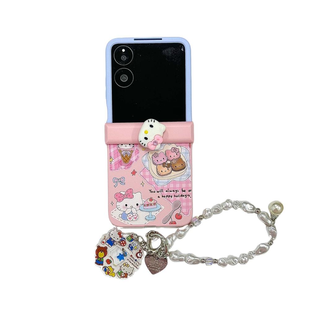 Cartoon KT Cat Is Suitable for Samsung ZFlip7 Mobile Phone Case Folding Screen Huawei PuraX Folding Screen Center Shaft Protective Case.