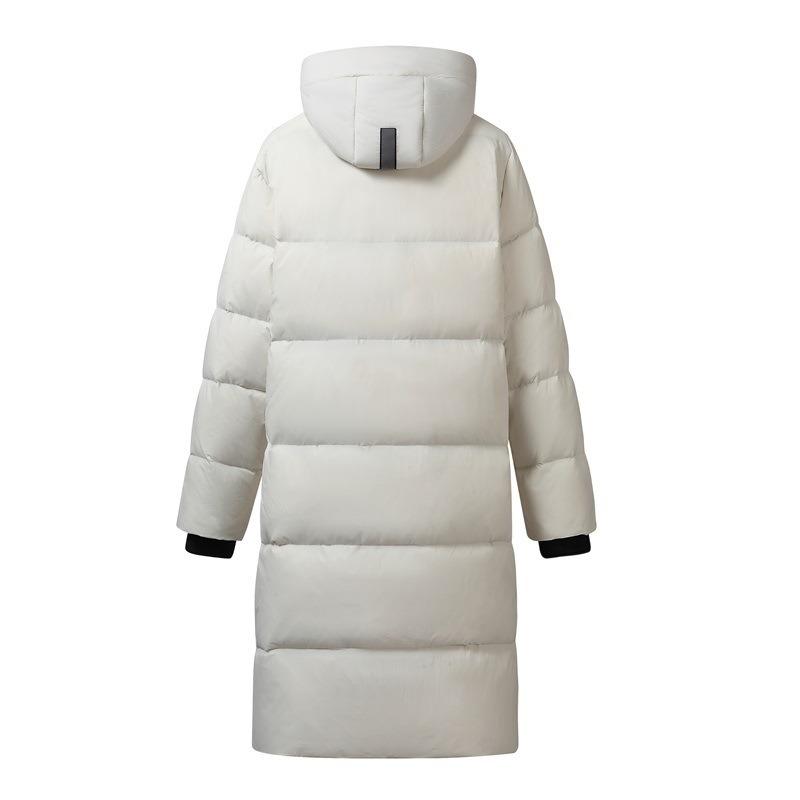 Extremt kall utomhus vattentät lång dunjacka för män och kvinnor, lös och förtjockad huva vit ankdun knälång jacka på vintern
