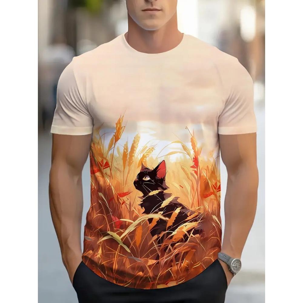 Casual Fashion Trend Cartoon Pattern 3D Printed Men's Short Sleeved Round Neck T-shirt