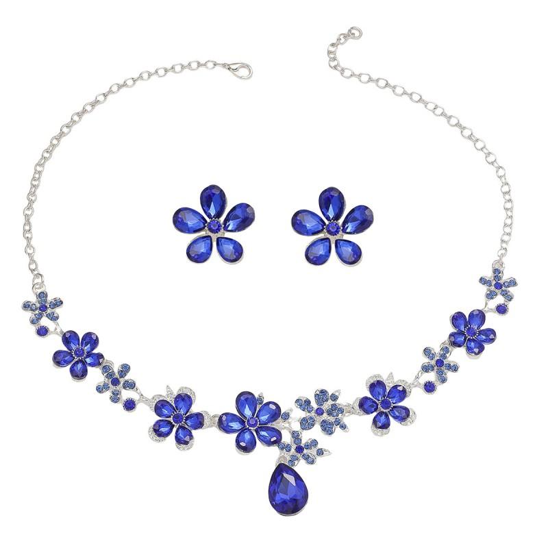 Floral Alloy Necklace Earring Set Women Elegant Wedding Party Jewelry Gold Tone Design