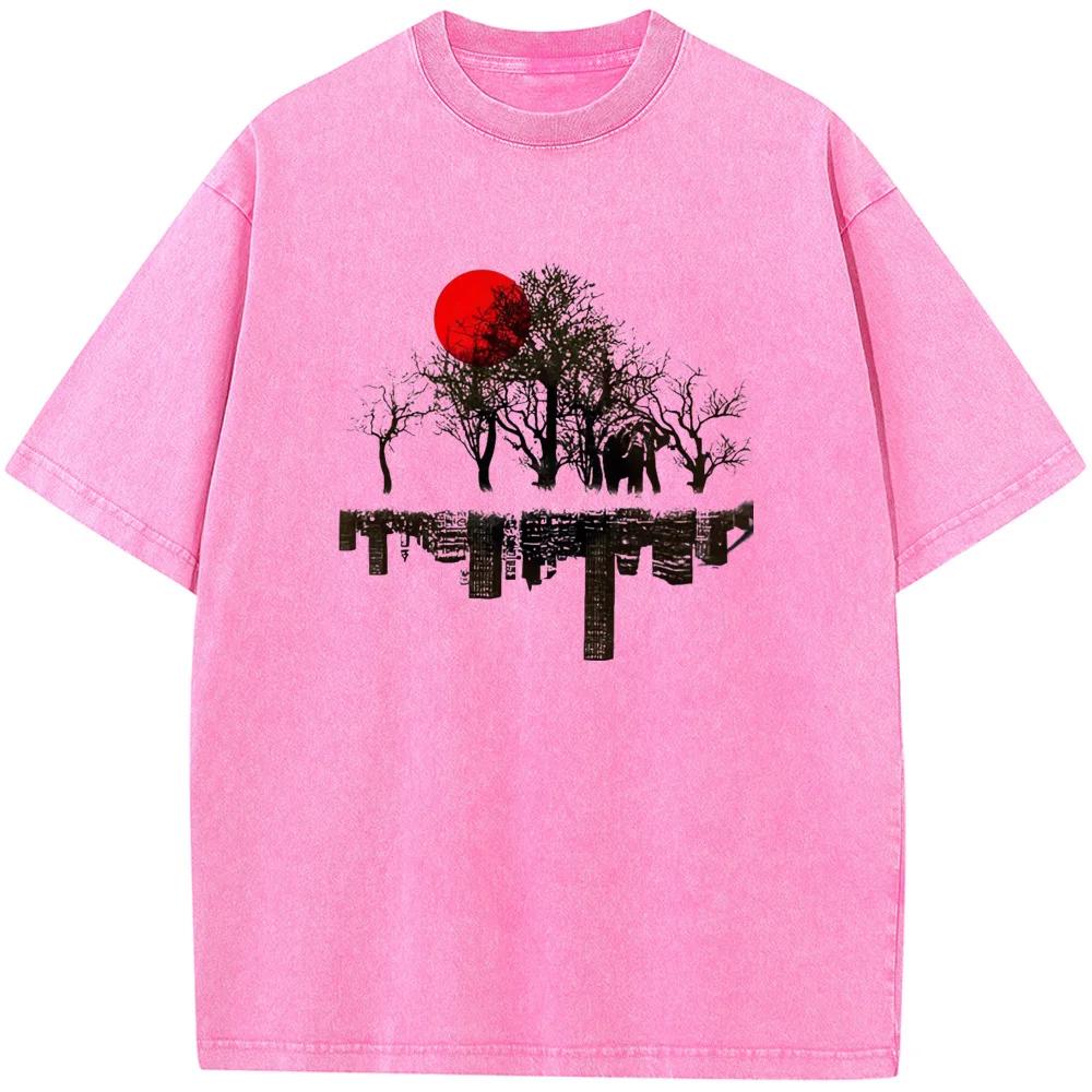 Men's Environmental Art Washed T-Shirt Cotton Vintage Bleached Tshirt Tops Casual Loose Bleach T shirt