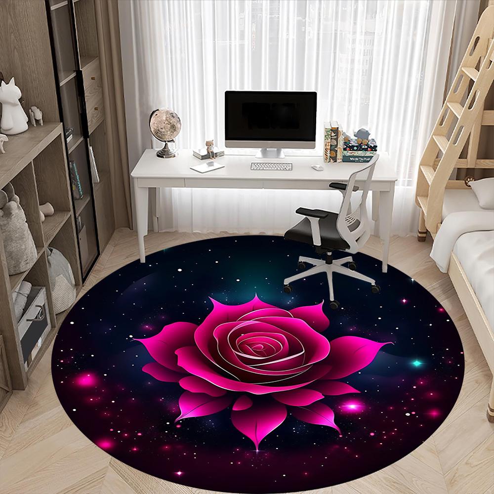 1pc Galactic Rose Office Round Rug, Carpet for Office, Gaming, Lightweight Round Floor Mat yy260208003
