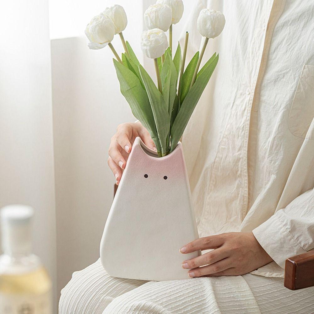 High-end Cat Ceramic Vase Cartoon Hydroponic Vase Attractive Desktop Cat Vase  Bedroom