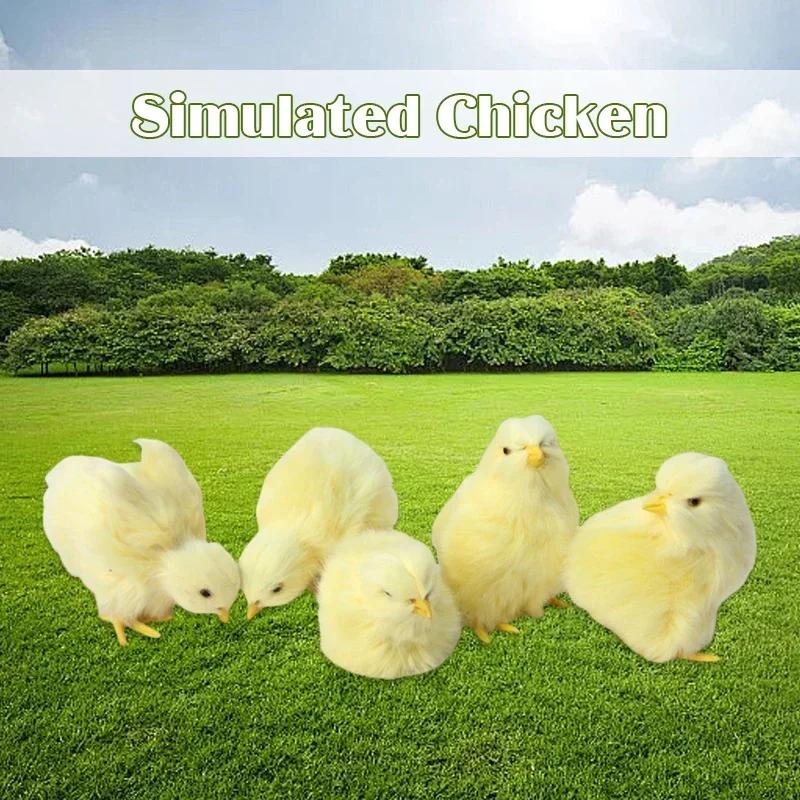 5 PZ Pollo Peluche Simulazione Pulcini Pasquali Realistici Decorazione Animale Peloso Pasquale Miniatura Oggetti di Scena Fotografica per la Casa