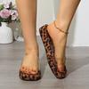 Fashion Leopard Print Flip Slippers Summer New Round Toe Open Toe Transparent Band Platform Non-slip Wear-resistant Pumps
