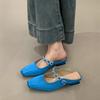 With Skirt Thick Heel Rhinestone Bag Head Half Slippers Women Wear Spring and Summer with Skirt Medium Heel Cool Slippers
