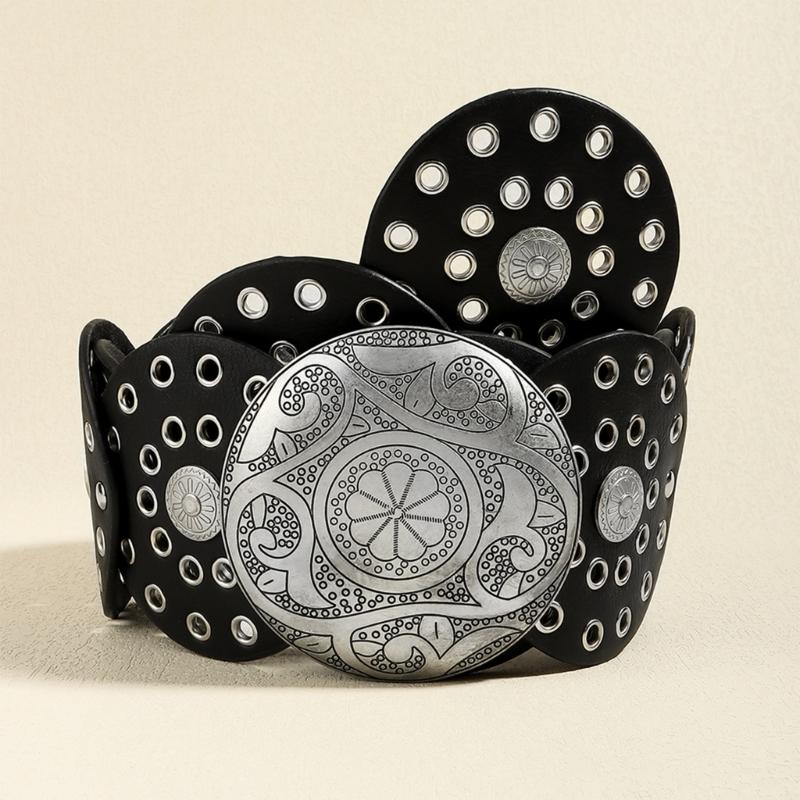 Casual Buckle Belt for Women Gothics Style Waist Belt HollowedOut Wide Belt for Teens Girls Female Western Cowboy Belt