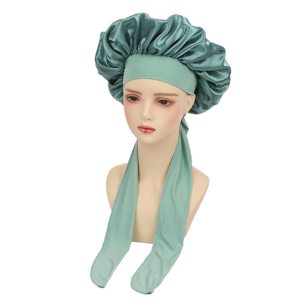 Damen Satin Schlafhaube mit breiter Krempe und Schleife