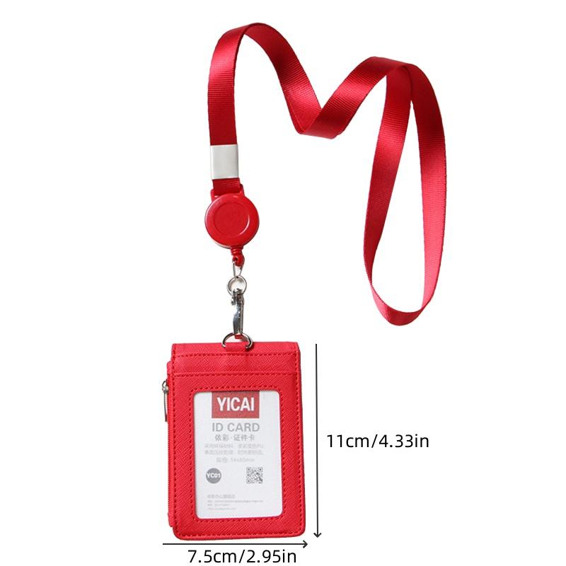 Solid Color Horizontal Vertical Employee Staff ID Work Card Cover with Retractable Badge Reel Lanyard Badge Pass Bus Card Holder