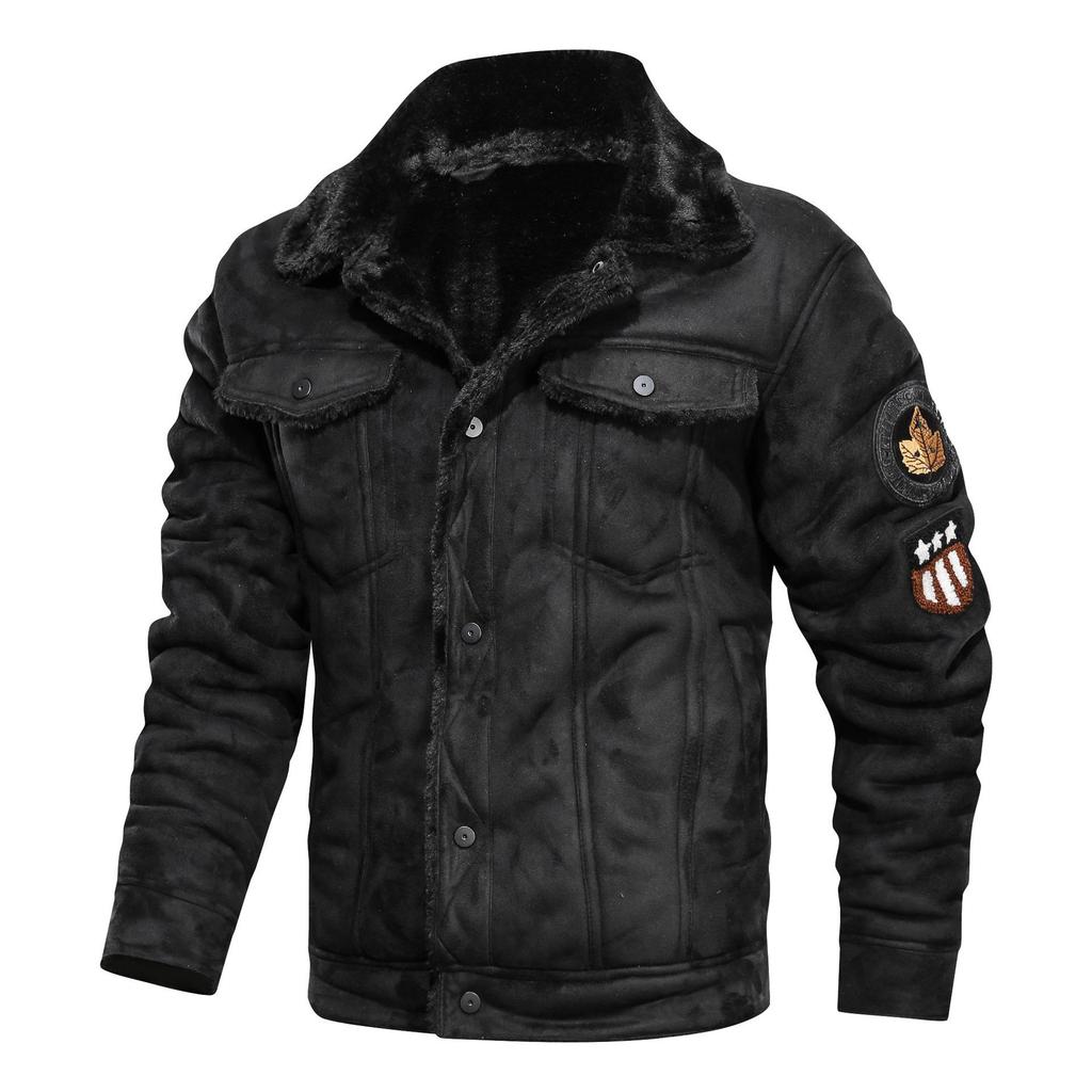 Lapel Large Size Fur Integrated Men's Jacket, Suede Casual Loose Jacket Men