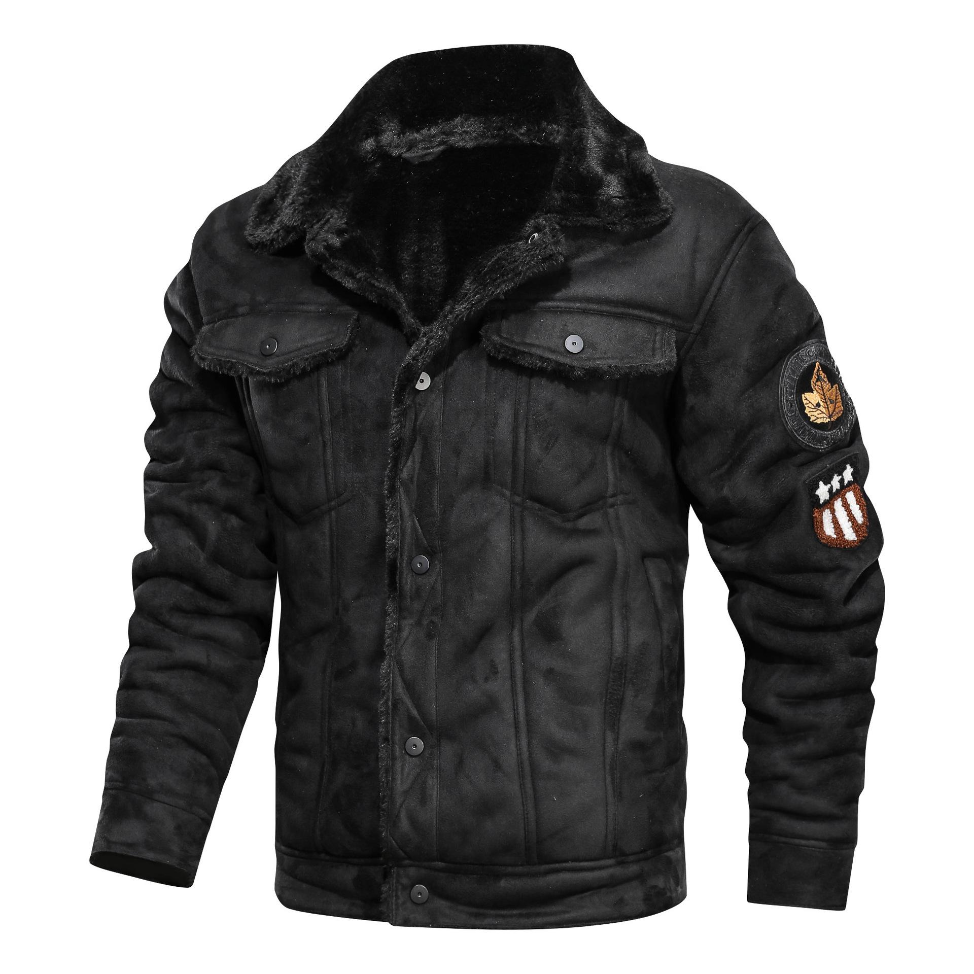 

Lapel Large Size Fur Integrated Men s Jacket, Suede Casual Loose Jacket Men 4XL чорний