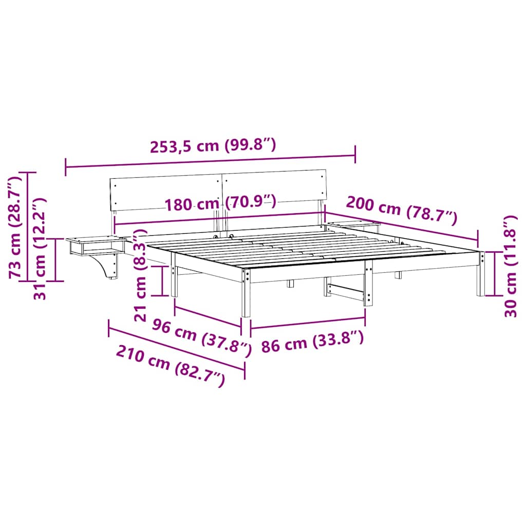 Bed Frame with Headboard White 180 x 200 cm Solid Pine Wood