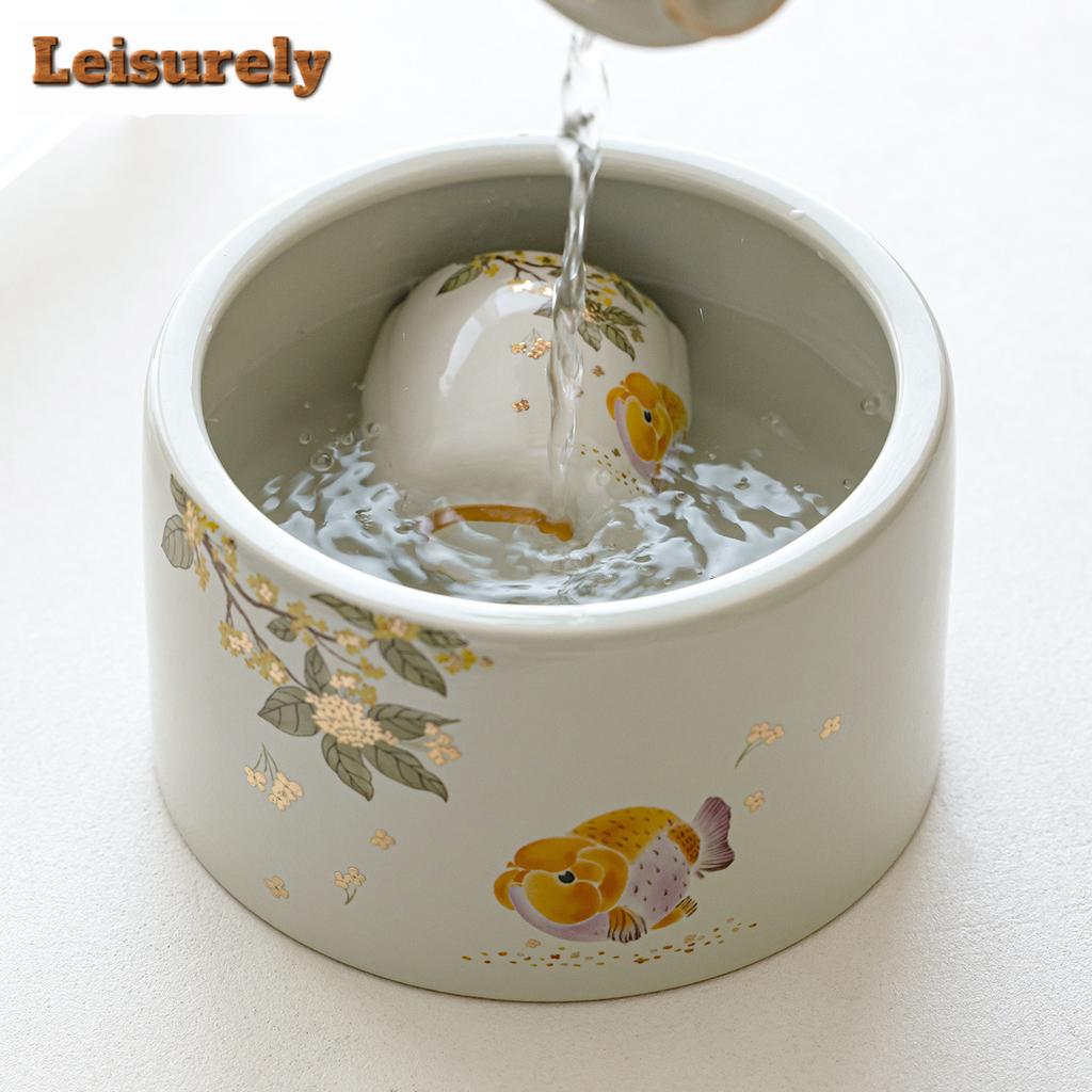 Grass Ash Gold Osmanthus Fish Jianshui Washing Cup Bowl Tea Garbage Can Household Chaxi Tea Ceremony Supplies Ornaments Supplies