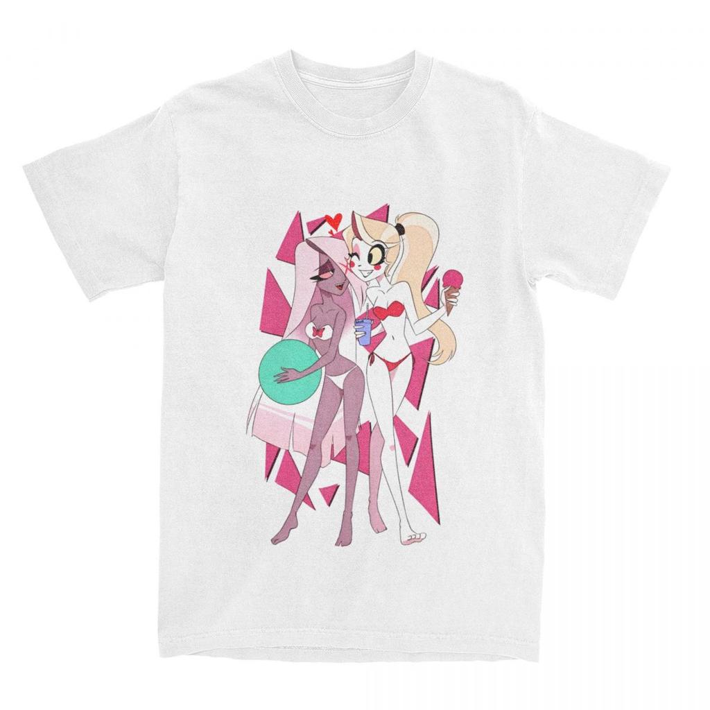 Streetwear T Shirt Charlie And Vaggie Bikini Cotton T Shirts Hazbins Hotels Hipster Tee Shirt for Men's Beach Short Sleeve Tees