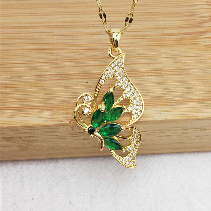 Luxury Zircon Butterfly Pendant Necklace Stainless Steel Fashion Simple Choker Jewelry Birthday Gifts For Women Girls