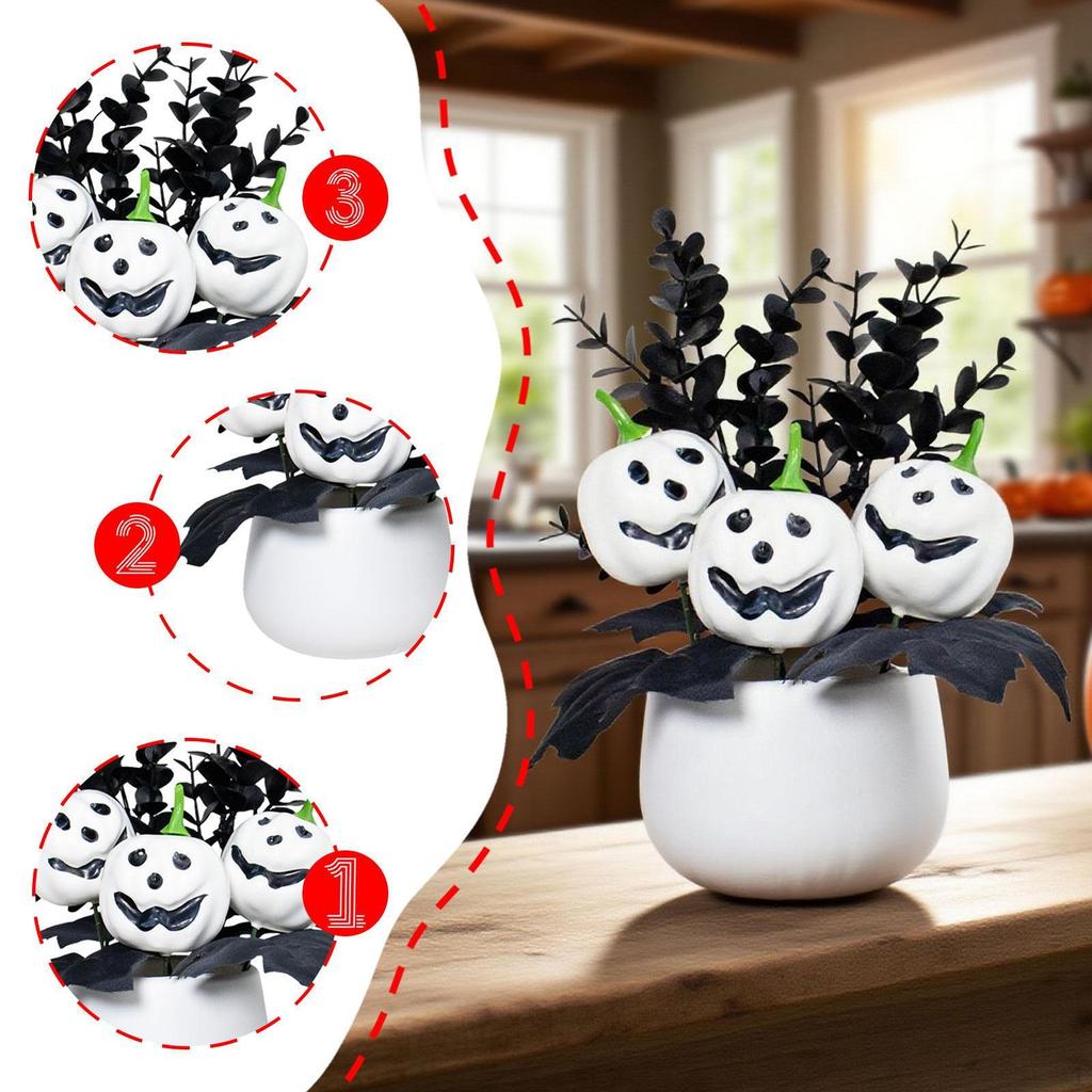 Künstliche Kürbis-Ausstellung für Halloween, Topfpflanzen-Mittelstück für Zuhause