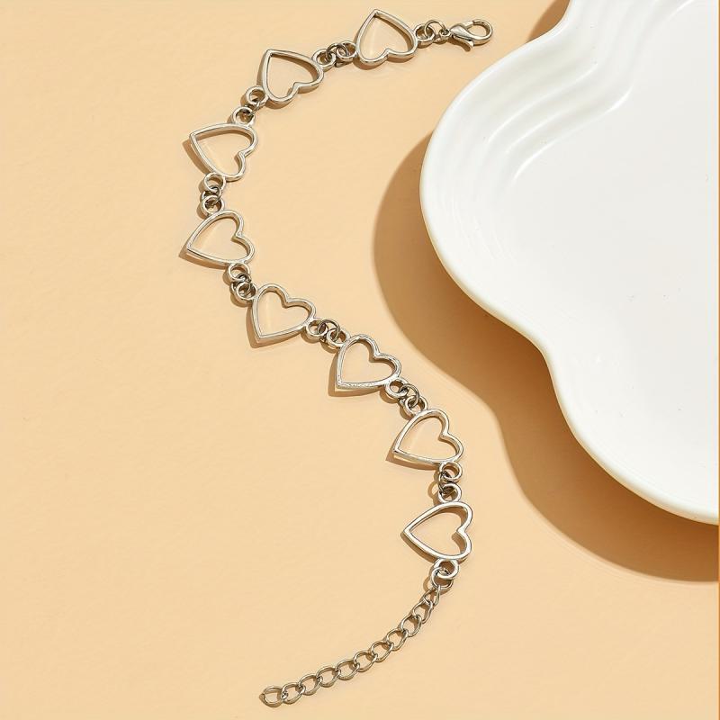 1PC Openwork Heart Ankle Chain For Women, Summer Beach Vacation Jewelry, Minimalist Alloy Anklet, Fashionable Foot Accessory For Travel Wedding Gift