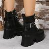 Punk Platform Boots Women 2025 New Motorcycle Boots Women Buckle Straps Women Ankle Boots Chunky Heel Lace Up Shoes
