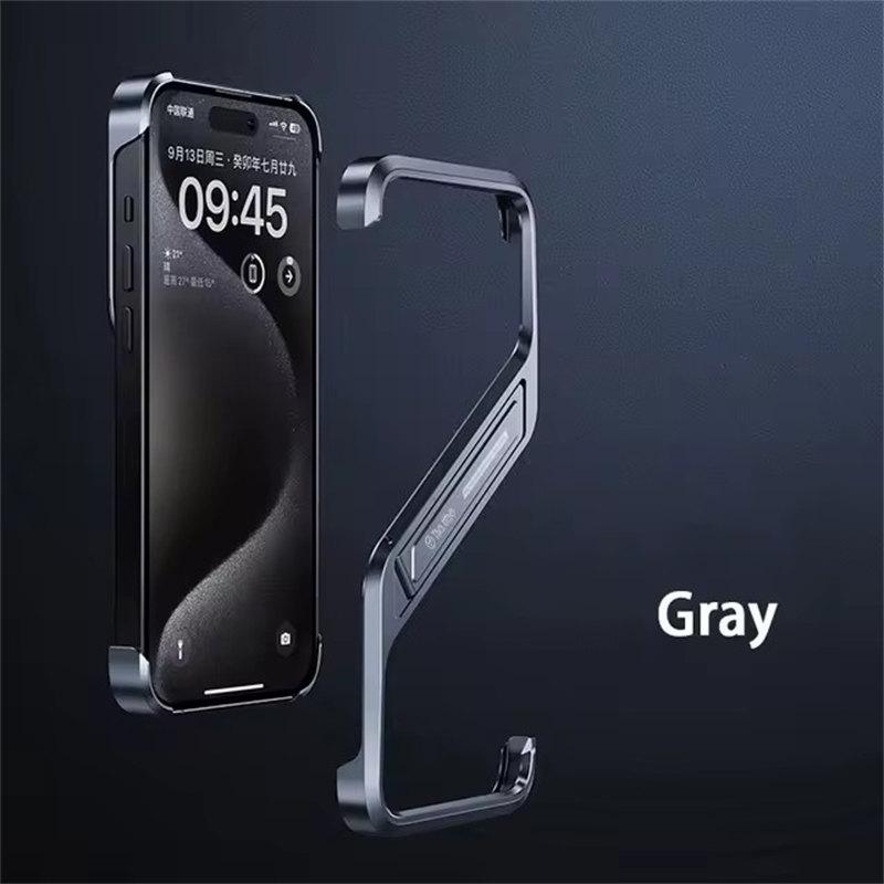 

Металлический невидимый держатель для телефона чехол для iPhone 12 13 14 15 16 Pro Max S Тип алюминиевый безободковый чехол для телефона Подставка для рассеивания тепла Shell iPhone 16 Pro Max серый
