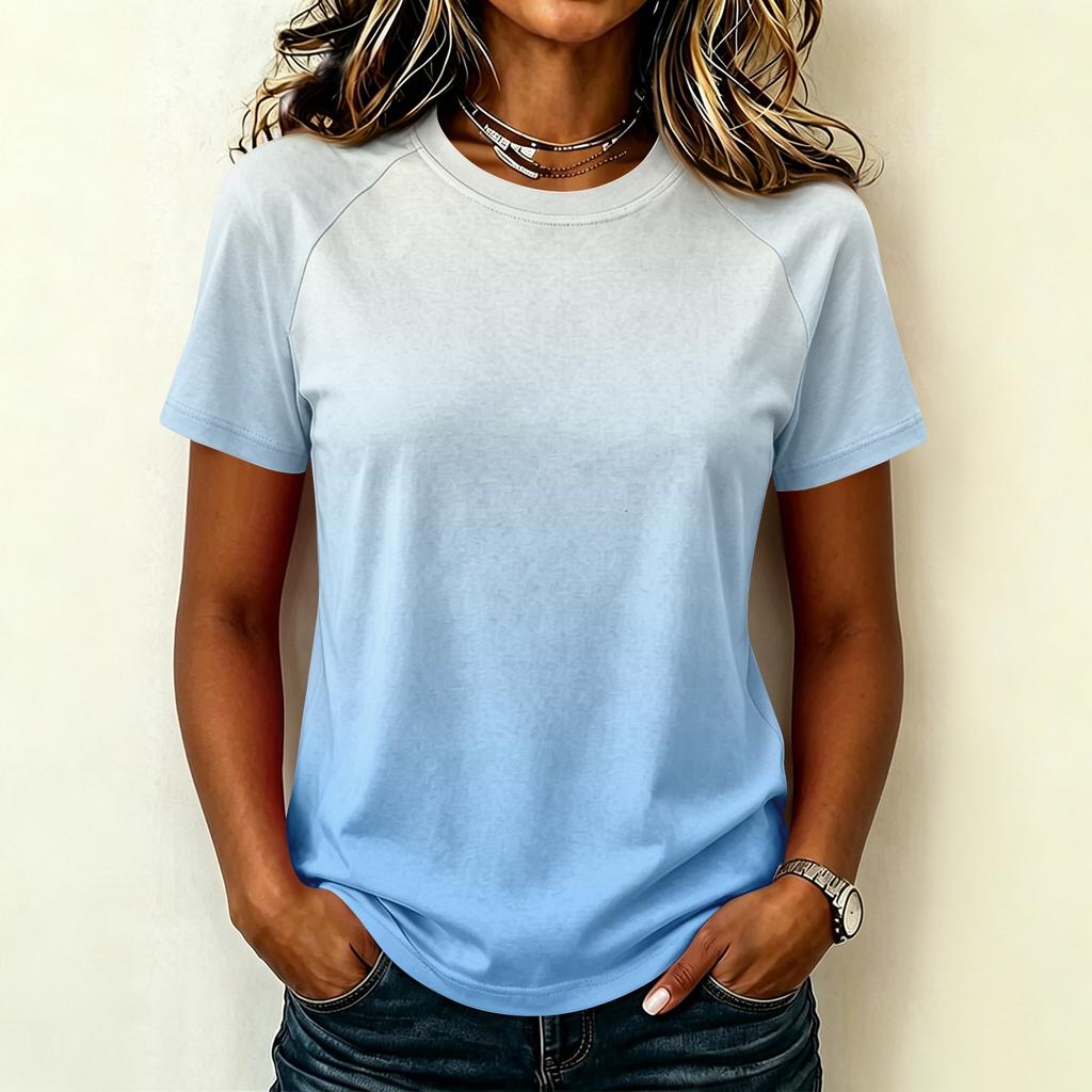 Women's Casual Raglan Sleeve Crew Neck Short Sleeve Top Gradient Print Lightweight Soft Fabric Relaxed Fit