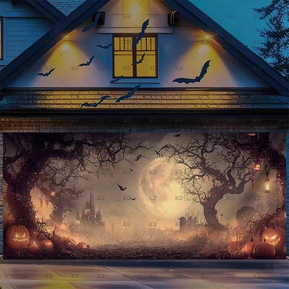 Halloween Large Garage Door Cover Backdrop Haunted House Party Decoration Background Scary Creepy Horror Outdoor Decor Banner26