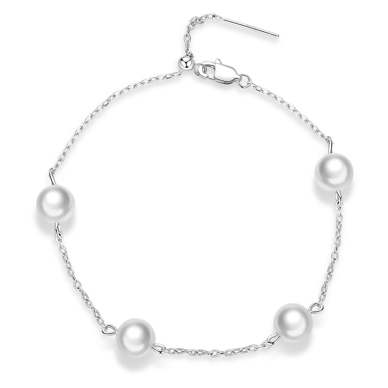 925 Sterling Silver Shell Pearl Bead Wome Bracelet Delicate Adjustable Fine Jewelry Wedding Gift BSB090