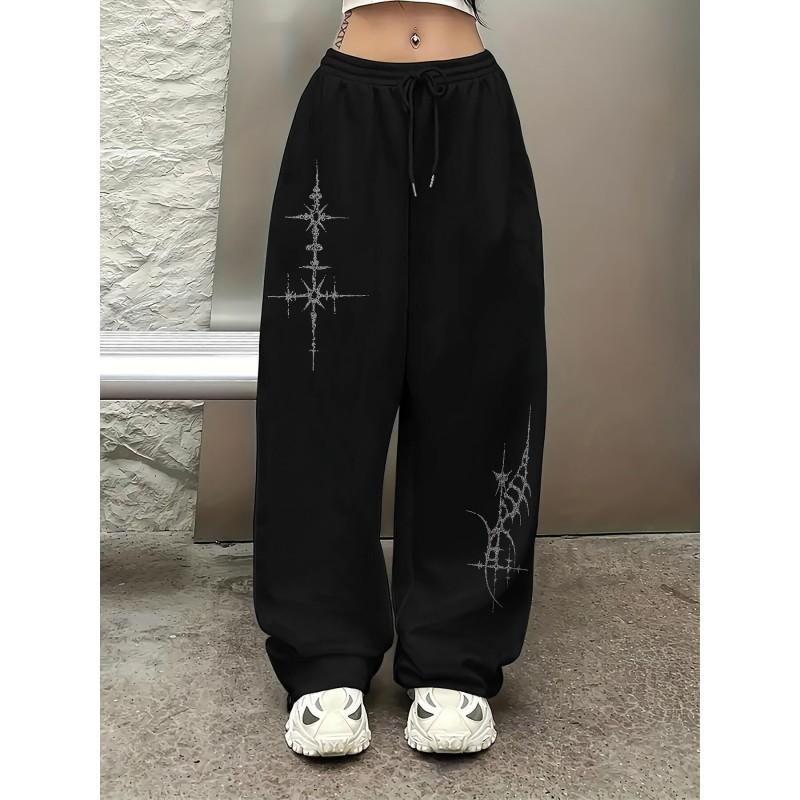 Womens High Street Hip Hop Loose Straight Leg Casual Pants
