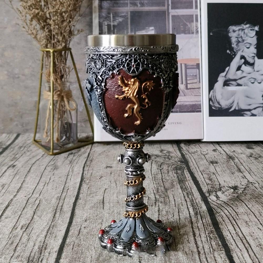 VOFUN-Medieval Knight Badge Beer Mug Stainless Steel Resin Viking Red Wine Glass Medieval Wine Glass Utensils Tea Set Stemware