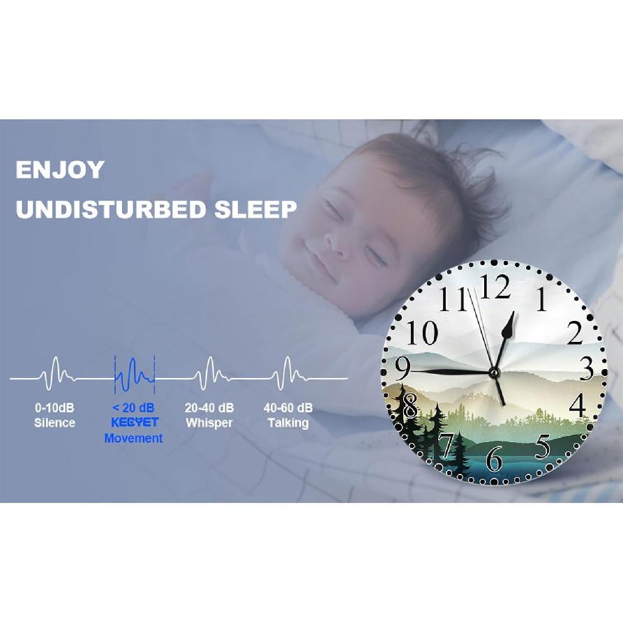 Nature Landscape Wall Clock Mountain and Lake Natures Hills, Tree In Rivers Clock 10 Inch Silent Non-Ticking Clocks Battery Operated for Home Living