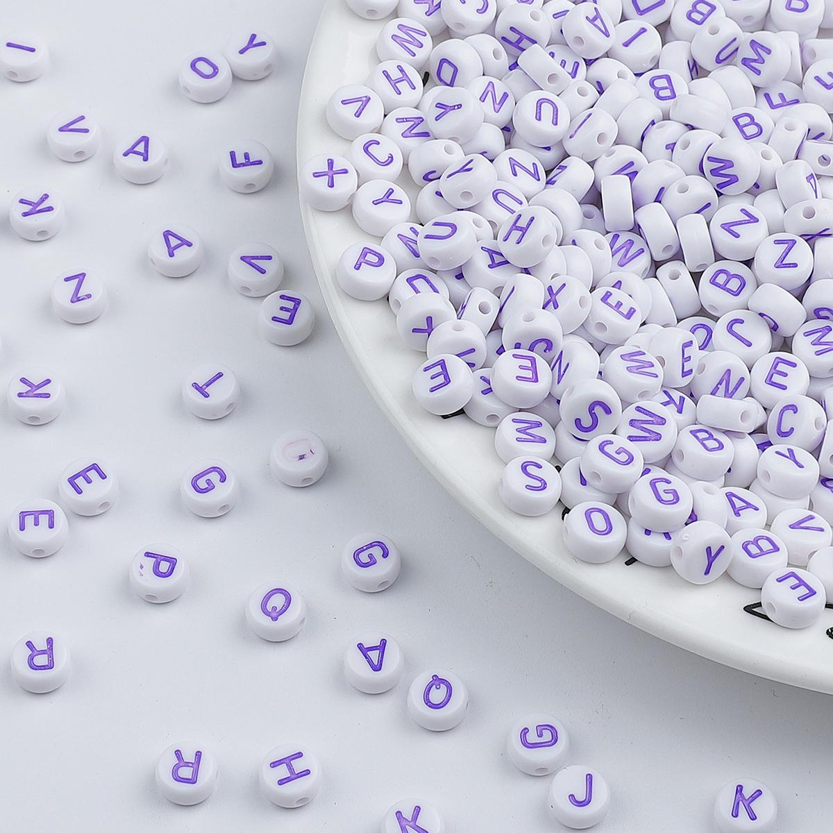 

100 шт смешанные акриловые круглые бусины с буквами алфавита для изготовления ювелирных изделий Diy браслет ручной работы ожерелье фиолетовый