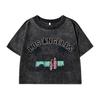 Women Cotton Washed T-Shirts Trend O-Neck Regular Fit Crop Tees A Vacation Car Trip Printing Street Female Clothes